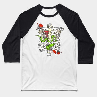 Halloween Skeleton Ribcage and Green Viper Snake Baseball T-Shirt